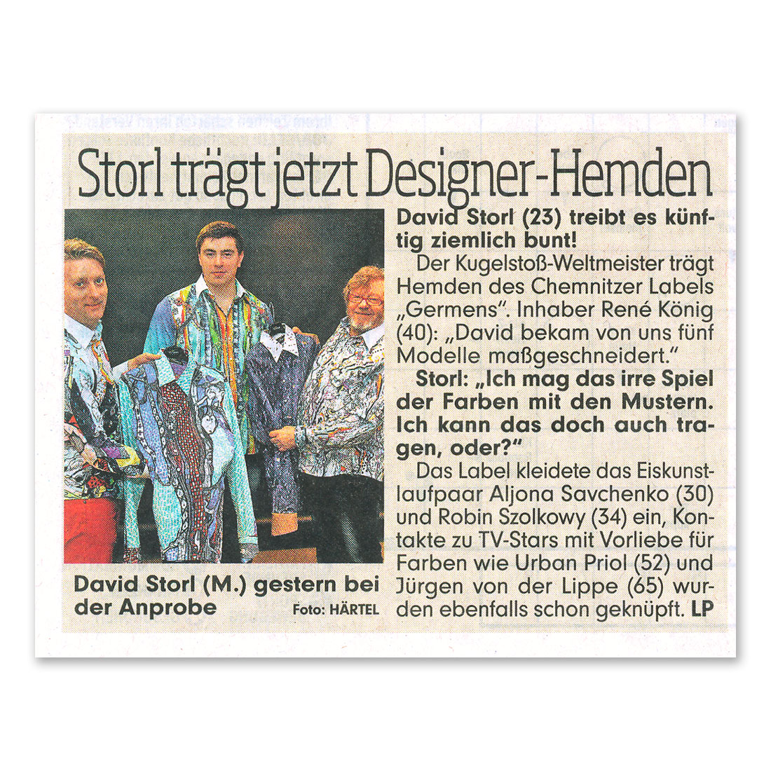 GERMENS artfashion - BILD Zeitung Chemnitz - 29.01.2014