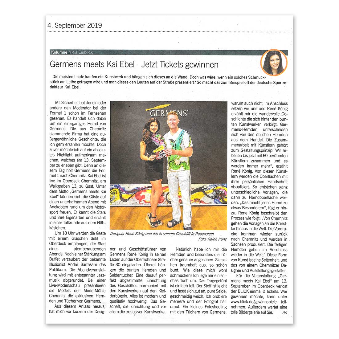 GERMENS artfashion - BLICK Zeitung Chemnitz - 04.09.2019
