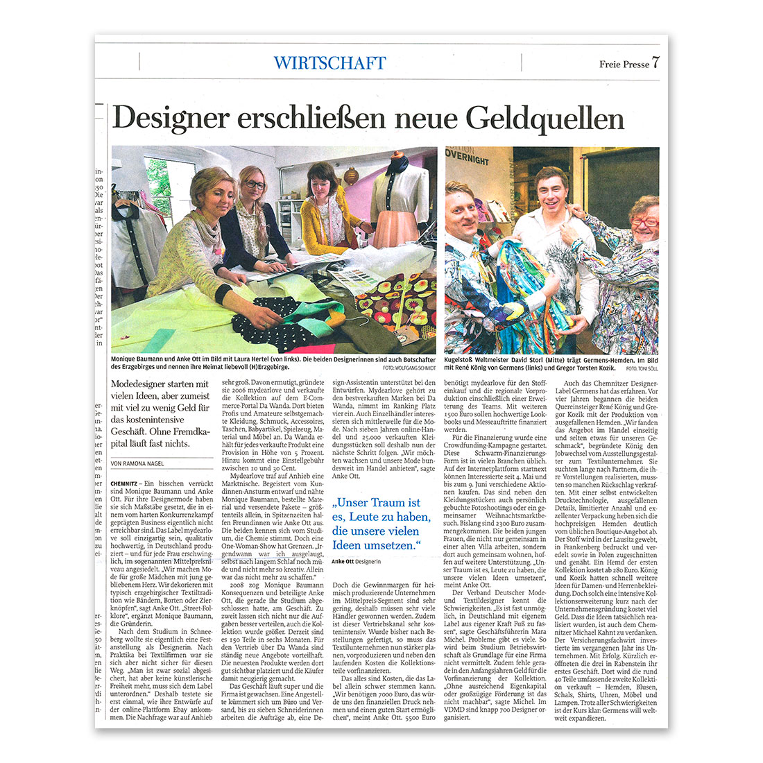 GERMENS artfashion - Freie Presse Chemnitz - Mai 2015