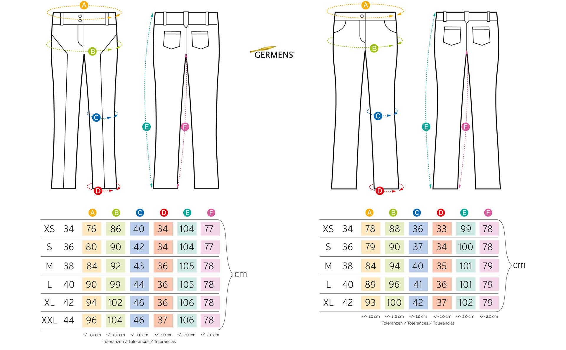 Größentabelle GERMENS Damen Hosen