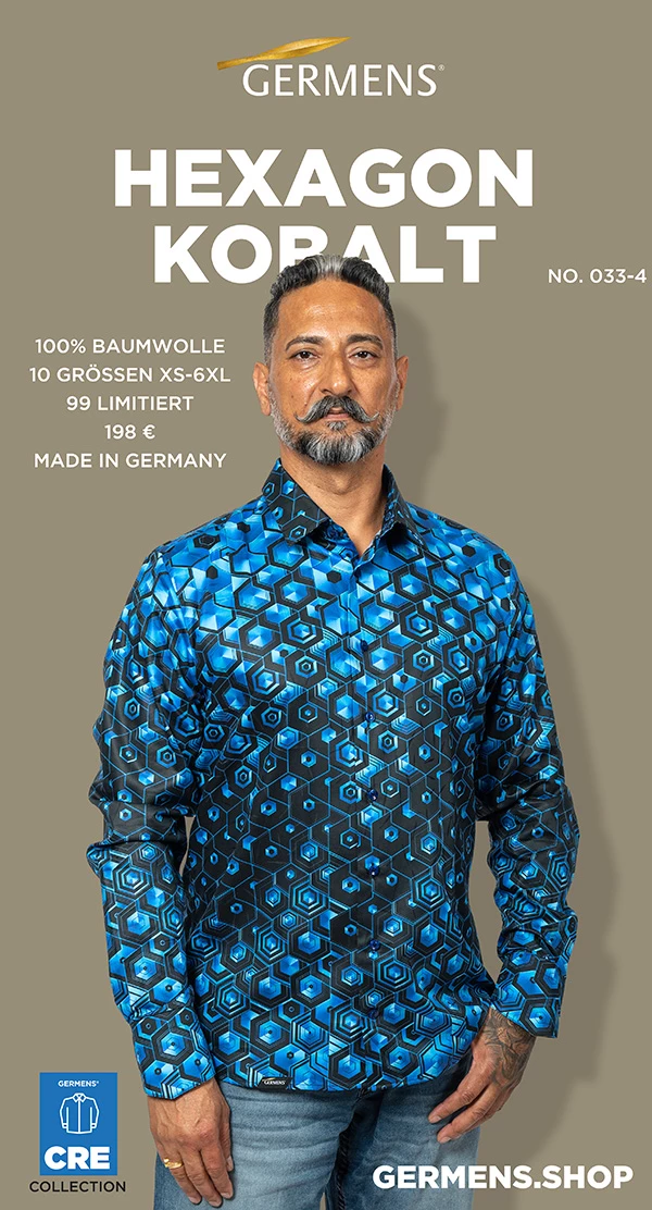GERMENS Long-sleeved shirt "HEXAGON KOBALT"