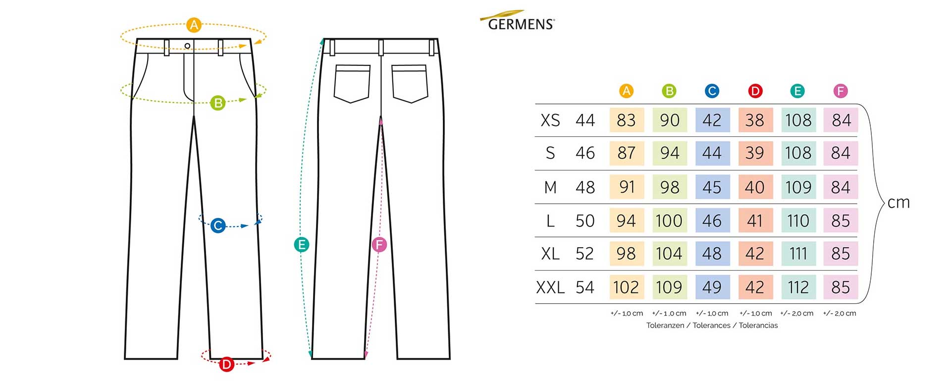 Größentabelle GERMENS Männernhosen