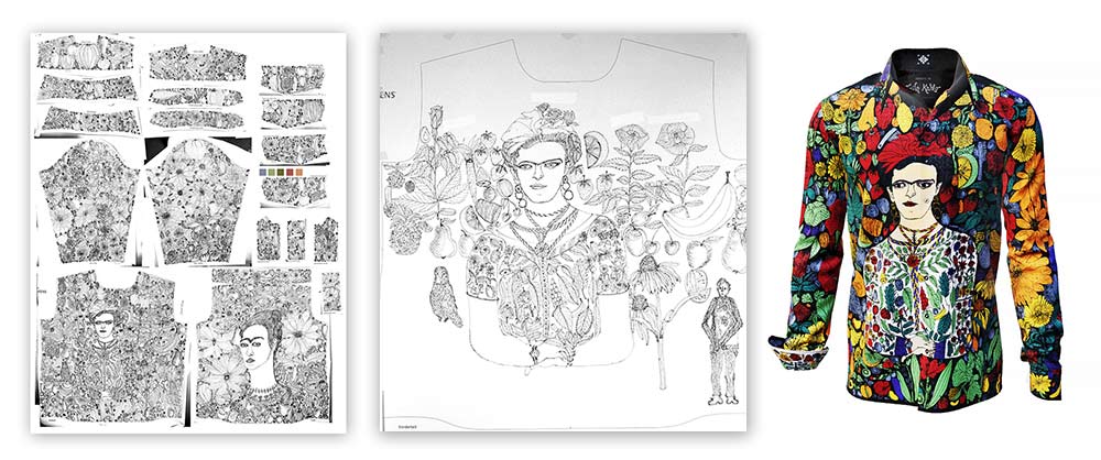 Daniel Schoah, gezeichnete Vorlage für Hemd Tribute to Frida Kahlo