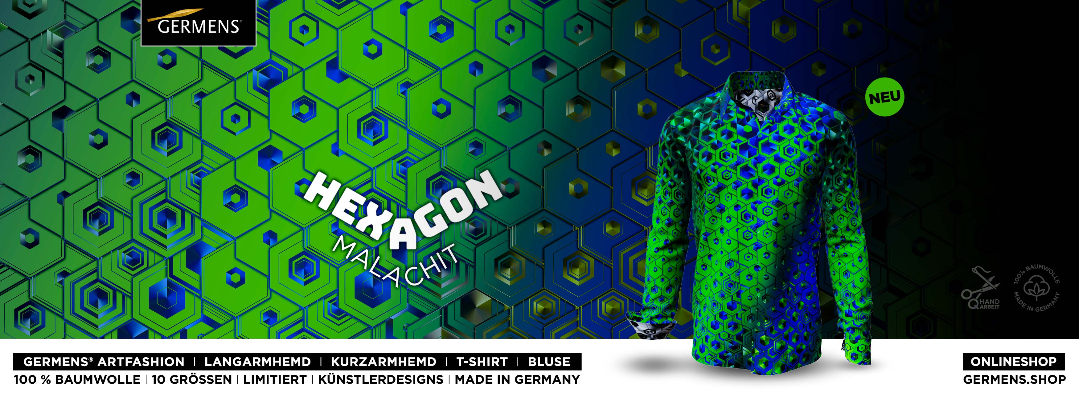 GERMENS® Design HEXAGON MALACHIT (033-9) Shirts - Blouses - T-Shirts
