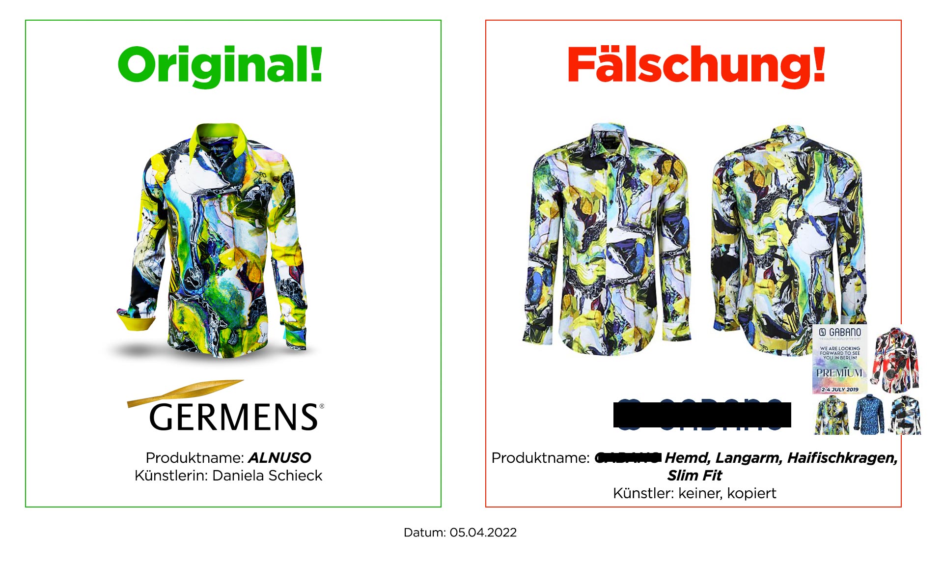 Original GERMENS® Hemd ALNUSO und Plagiat