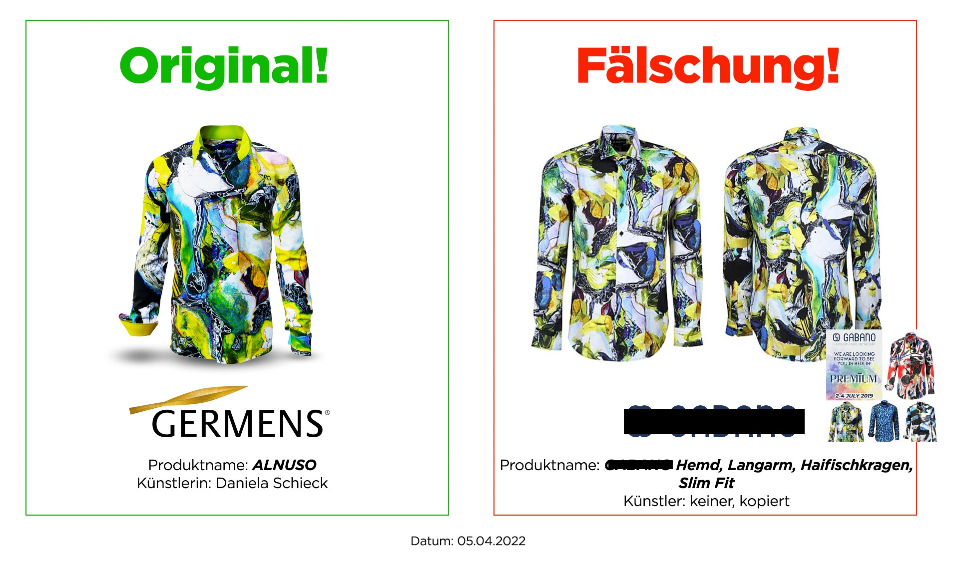 Original GERMENS Hemd ALNUSO und Plagiat