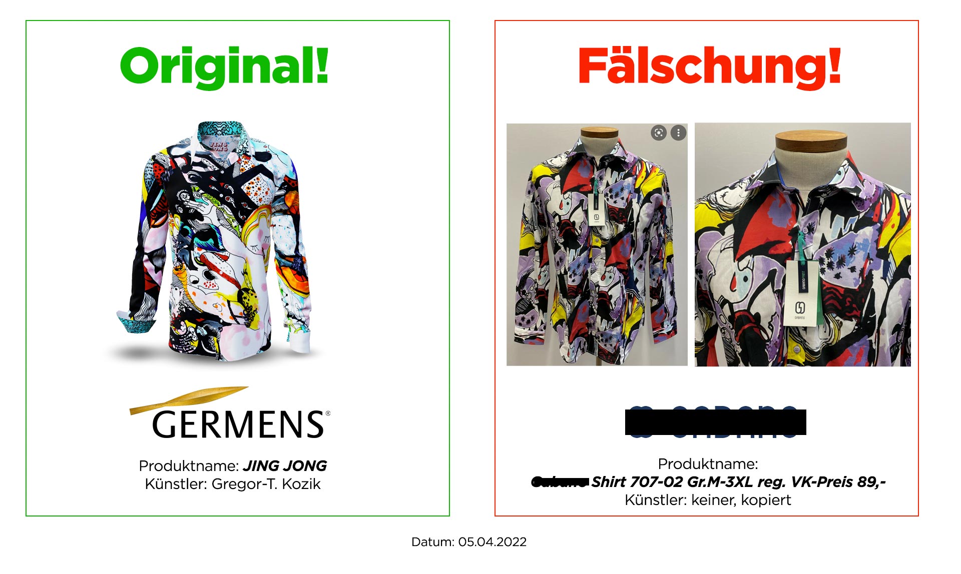 Original GERMENS® Hemd JING JONG und Plagiat