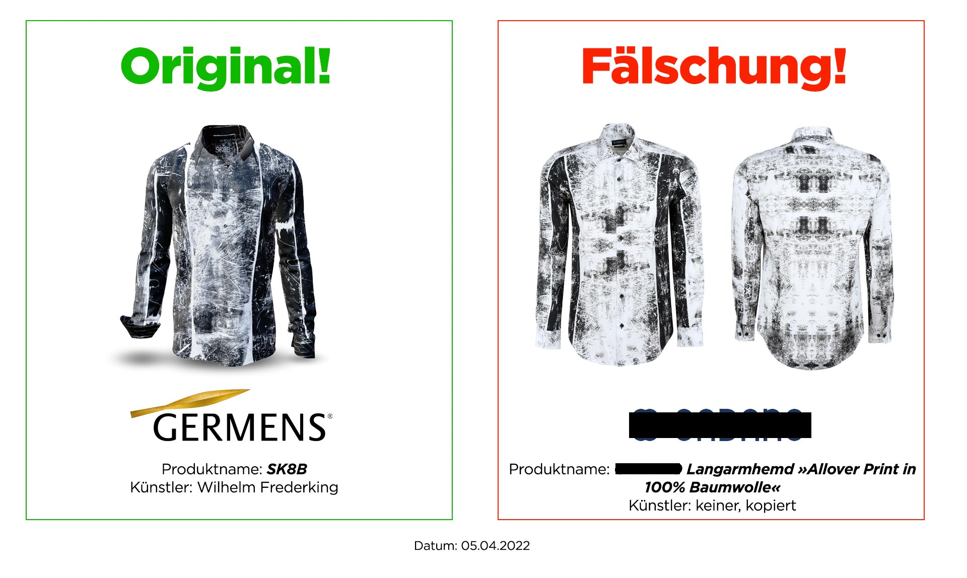 Original GERMENS® Hemd SK8B und Plagiat
