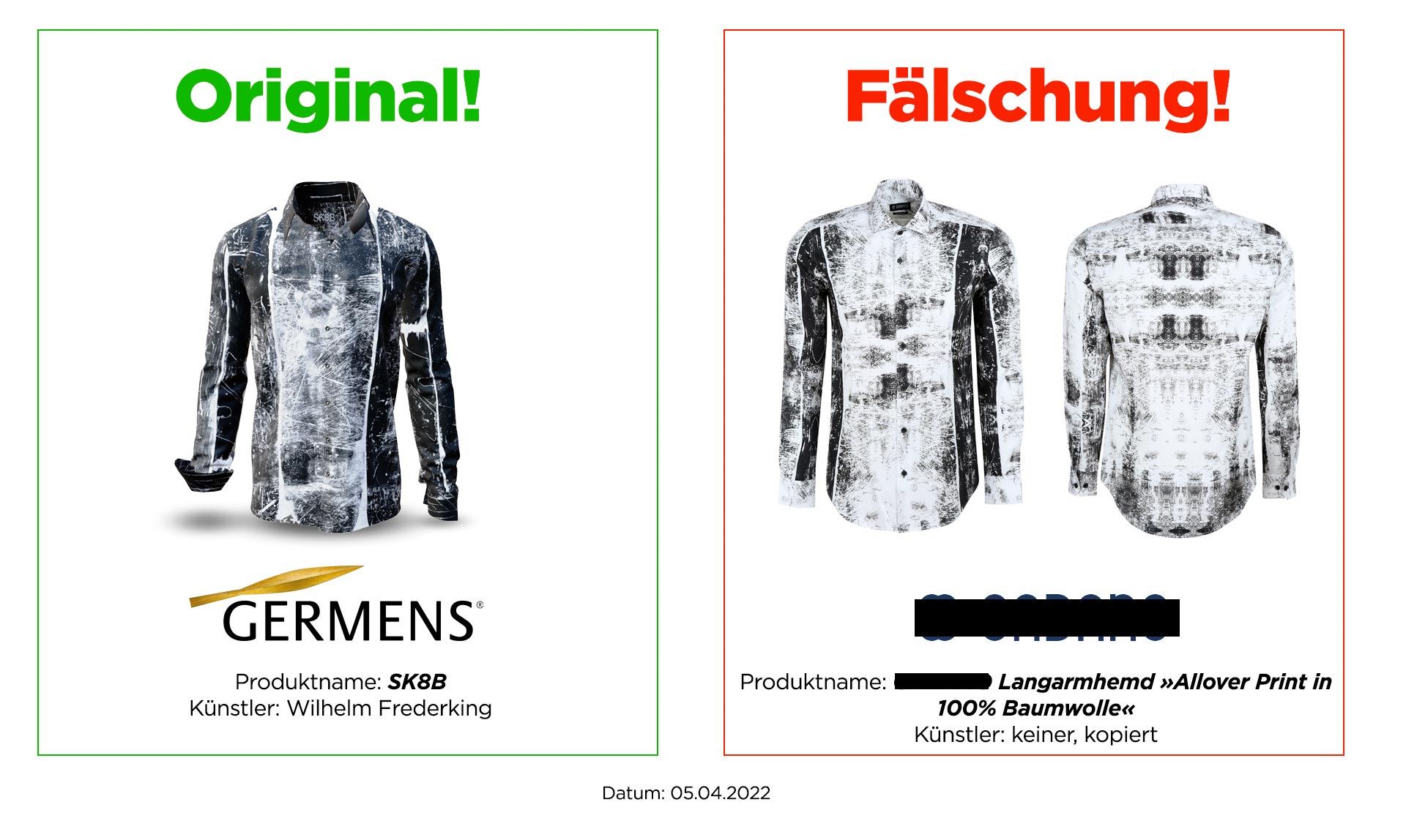 Original GERMENS Hemd SK8B und Plagiat