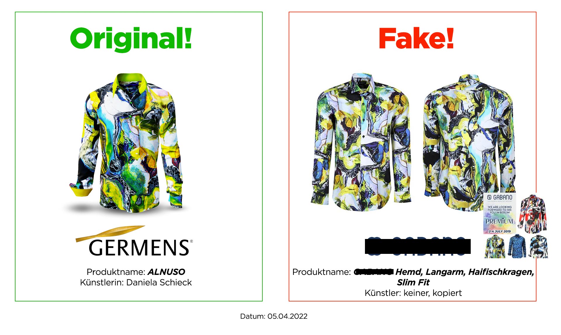 Original GERMENS shirt ALNUSO and plagiarism