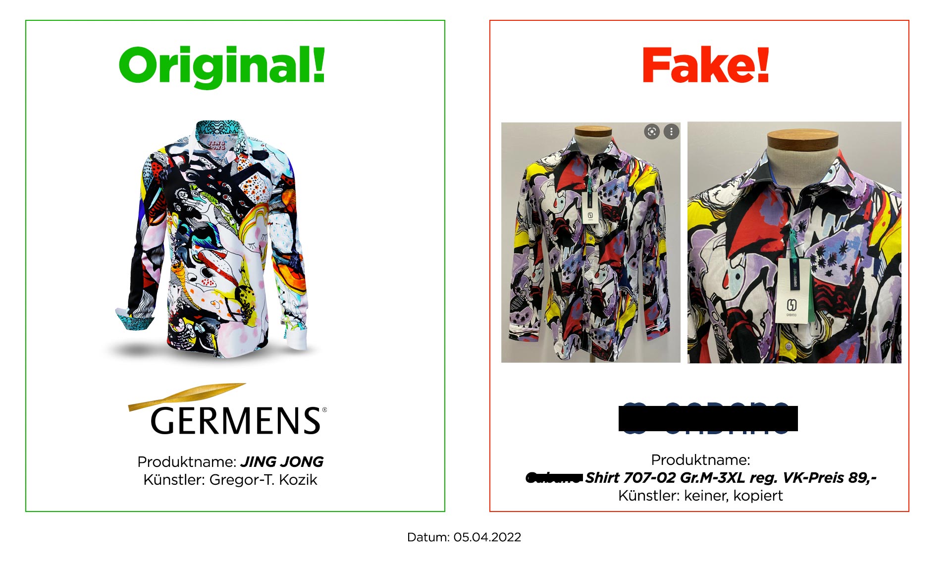 Original GERMENS shirt JING JONG and plagiarism