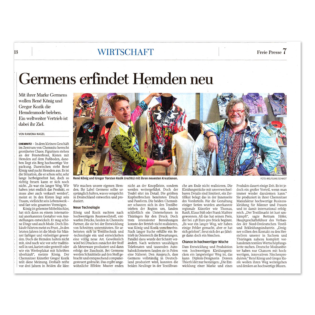 GERMENS artfashion - Freie Presse Chemnitz - 27.12.2013