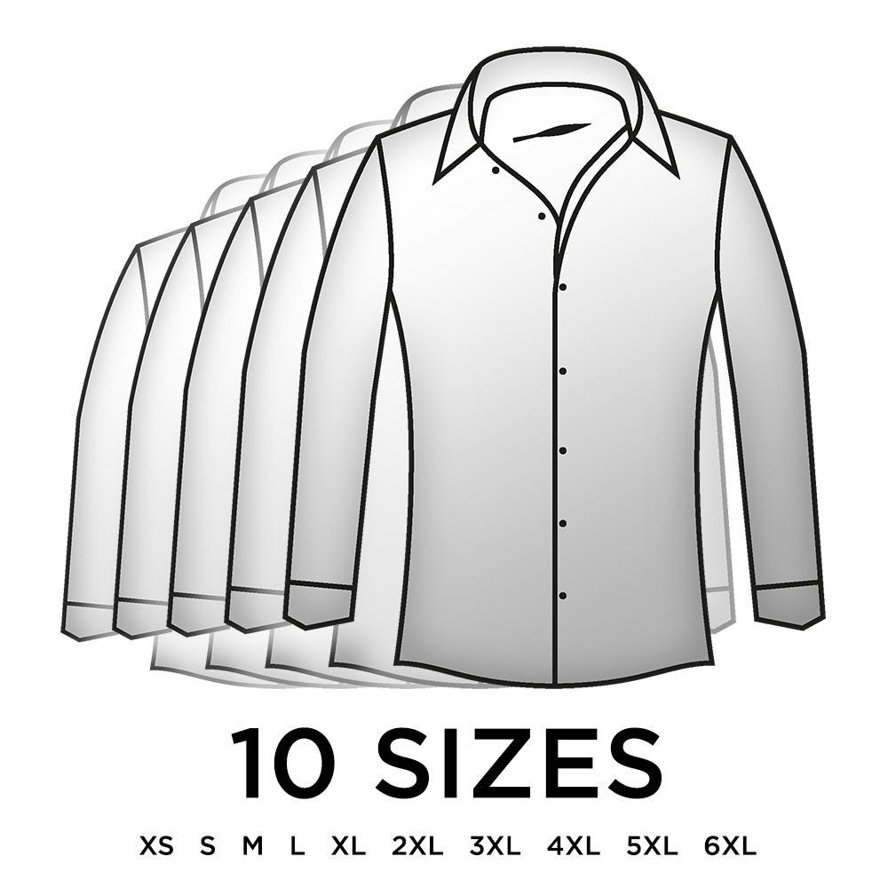 Germens Hemden werden in 10 Konfektionsgrößen angeboten