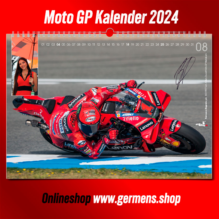 MotoGP-Kalender 2024 - August - Italien, Francesco Bagnaia, Ducati Lenovo Team, Motorrad: Ducati - Der ultimative Wandkalender für alle Rennsportfans