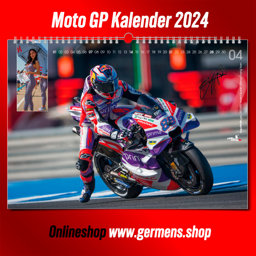 MotoGP-Kalender 2024 - April - Spanien, Jorge Martin, Prima Pramac Racing, Motorrad: Ducati - Der ultimative Wandkalender für alle Rennsportfans