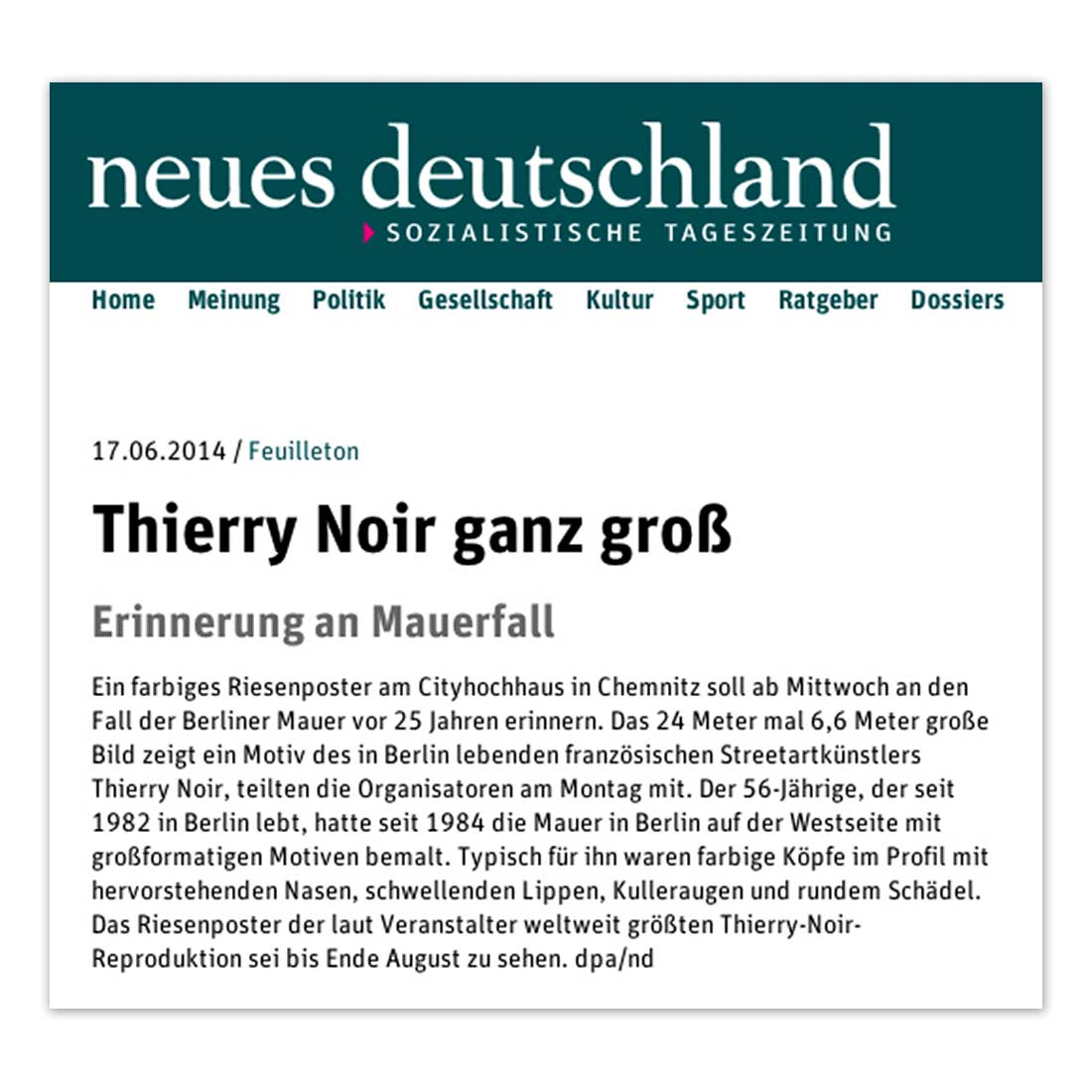 GERMENS artfashion - Neues Deutschland - 17.06.2014