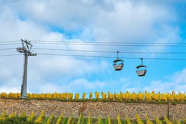 Die Seilbahn ber den Weinbergen in Rdesheim am Rhein