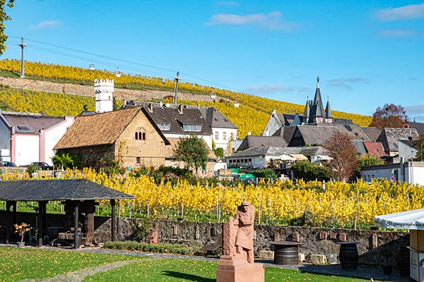 Die Seilbahn ber den Weinbergen in Rdesheim am Rhein