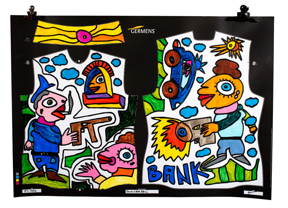 Plantilla pintada para camisa GERMENS «BANK», del artista Michael Fischer-Art, de Leipzig
