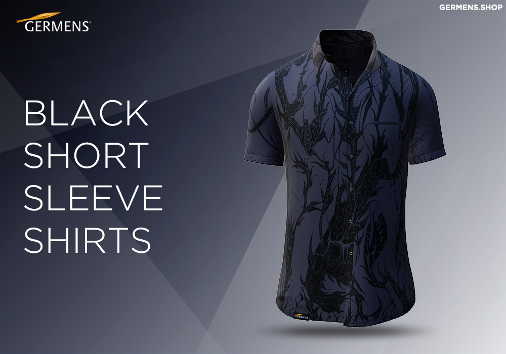 Camisa negra de manga corta con botones para hombre de GERMENS