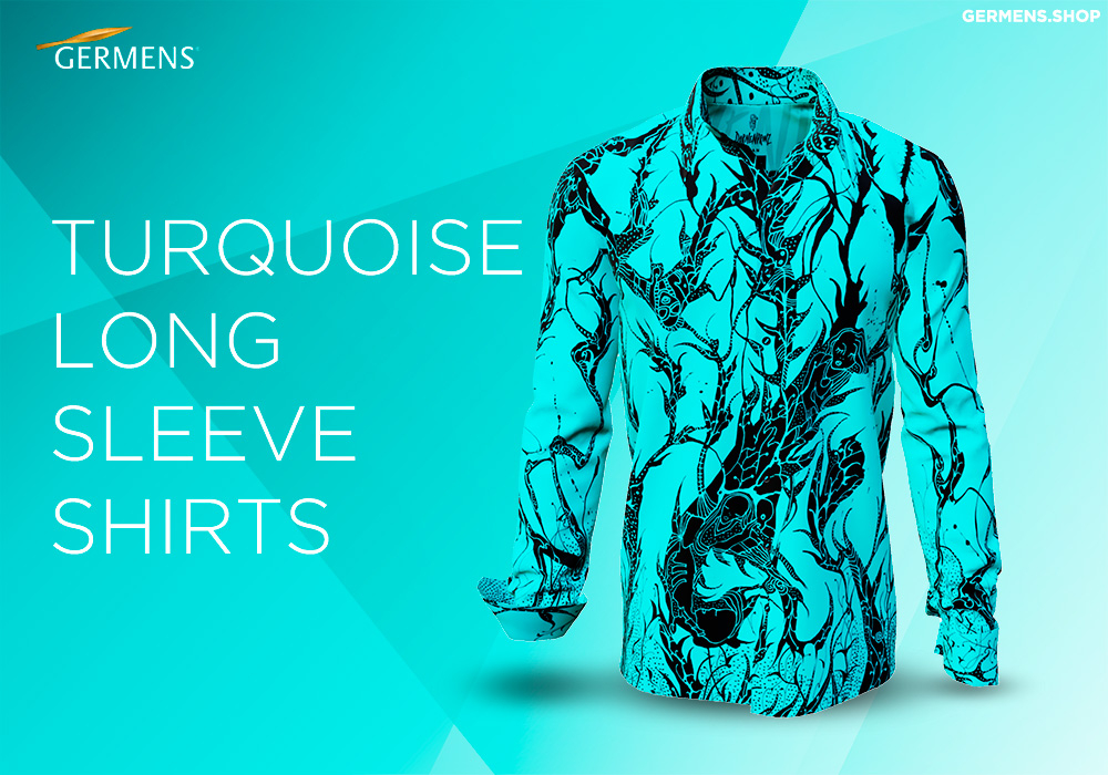 Camisa de botones turquesa para hombre de GERMENS art fashion