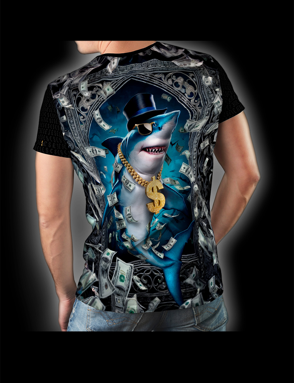 schwarzes T-Shirt Herren Kurzarm GOLDHAI von GERMENS artfashion