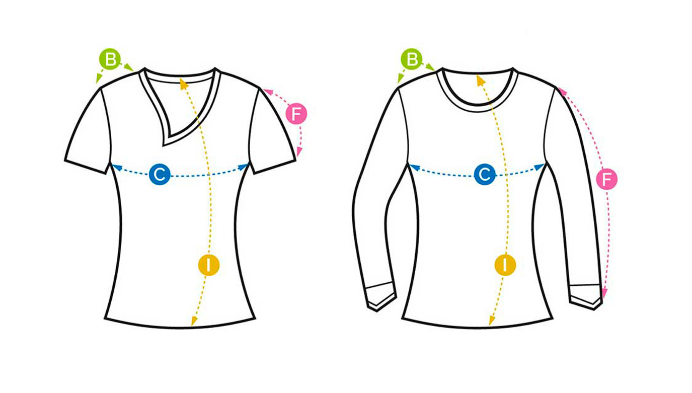 Camiseta de mujer GERMENS: esquema de la tabla de tallas