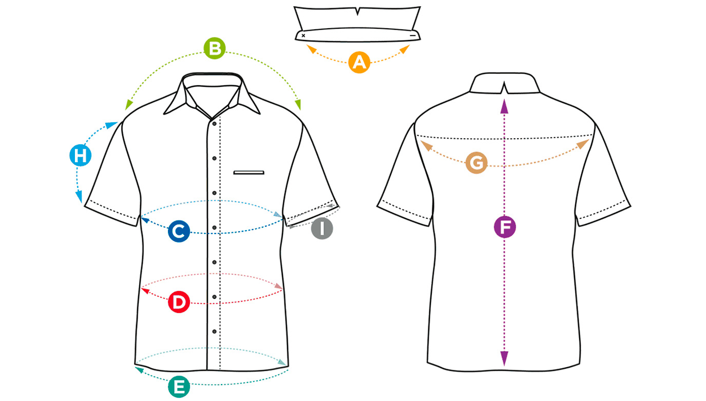 Camisa de manga corta para hombre GERMENS: esquema de la tabla de tallas