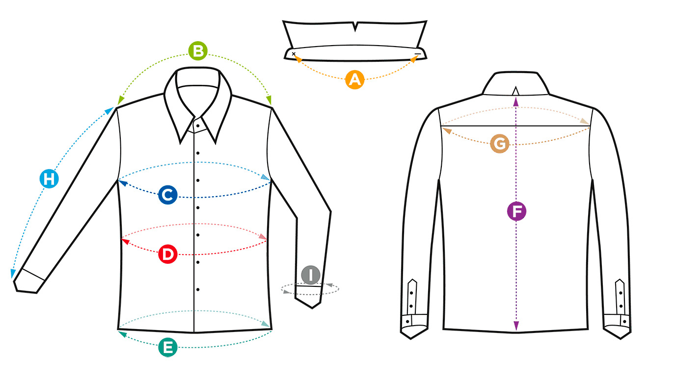 Camisa de manga larga para hombre GERMENS: esquema de la tabla de tallas