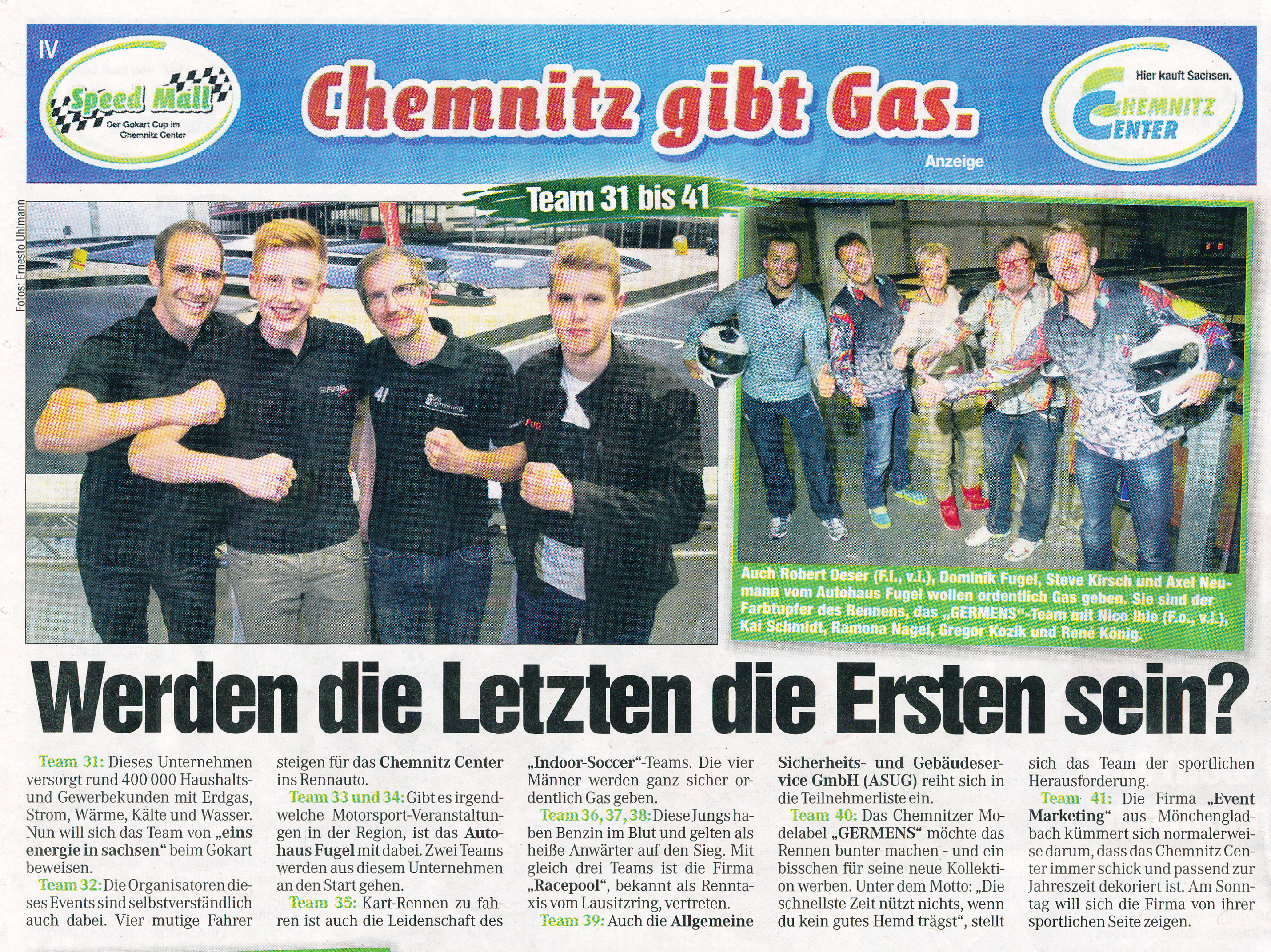 Morgenpost Chemnitz berichtet über ein GO Kart Rennen mit dem Team GERMENS  - 03. September 2014