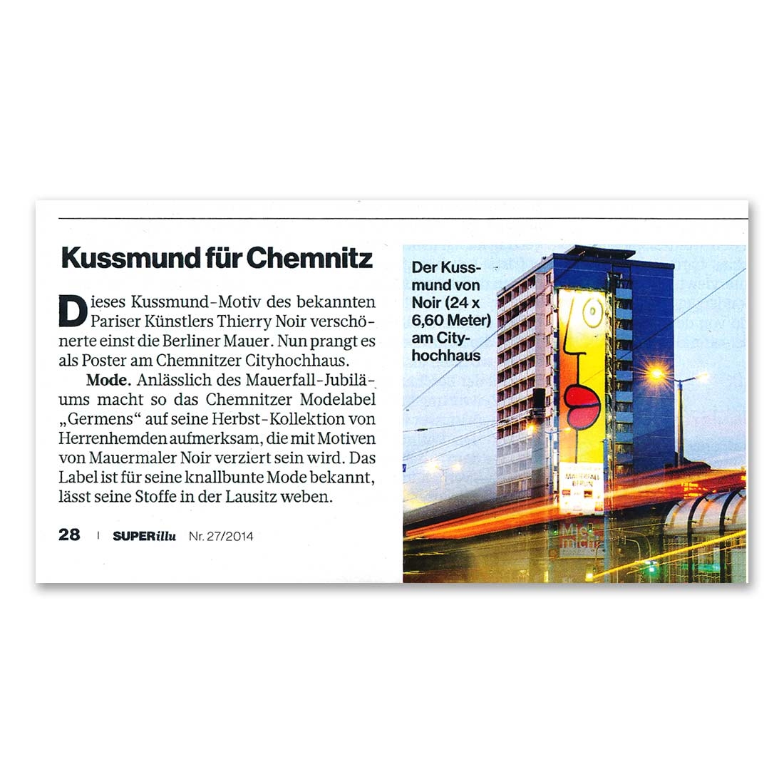 Super Illu berichtet über Thierry Noir Riesenposter und GERMENS -  27/2014