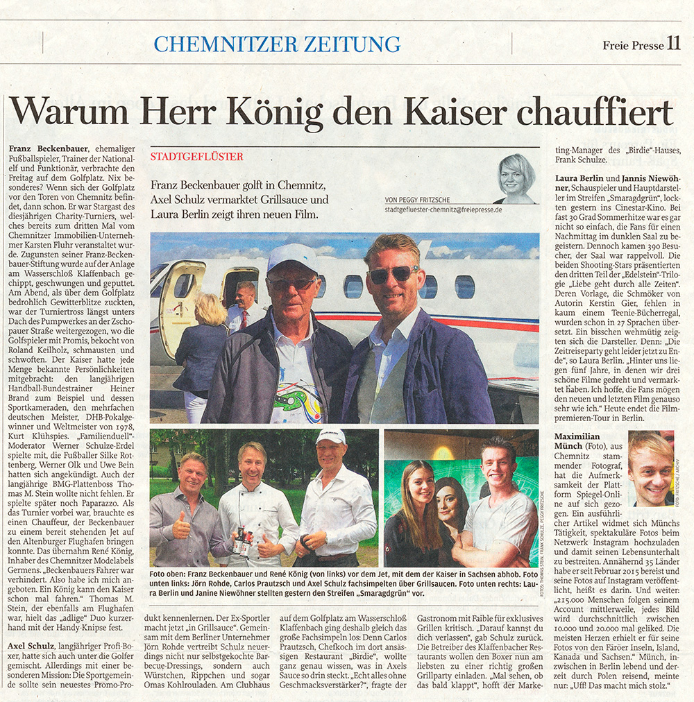Freie Presse berichtet über Franz Beckenbauer und René König - 11. Juli 2016