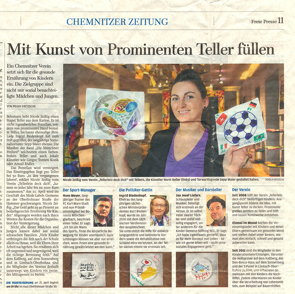 Freie Presse berichtet über die Aktion Tellerlein Deck Dich im GERMENS Store - 29. März 2016