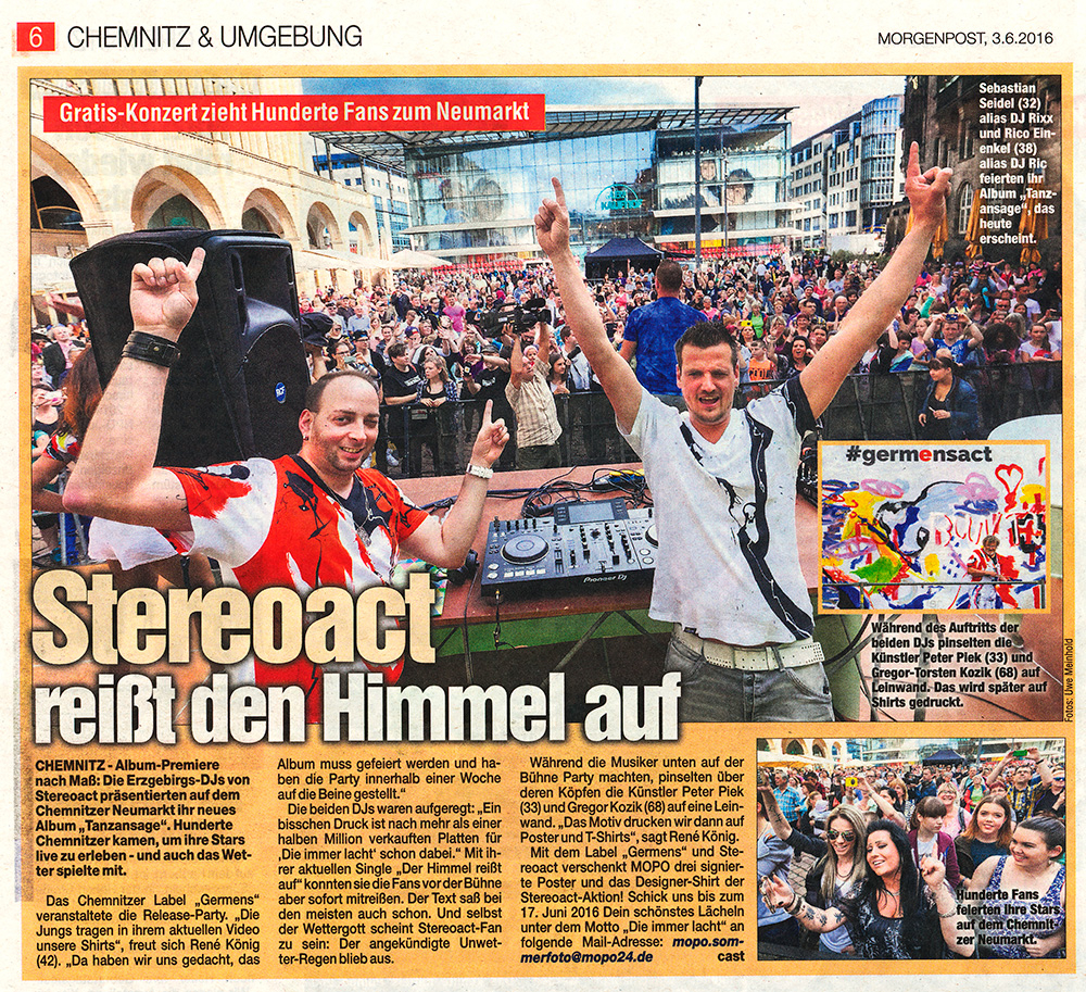 Morgenpost berichtet über das von GERMENS organisierte Konzert von STEREOACT - 3. Juni 2016