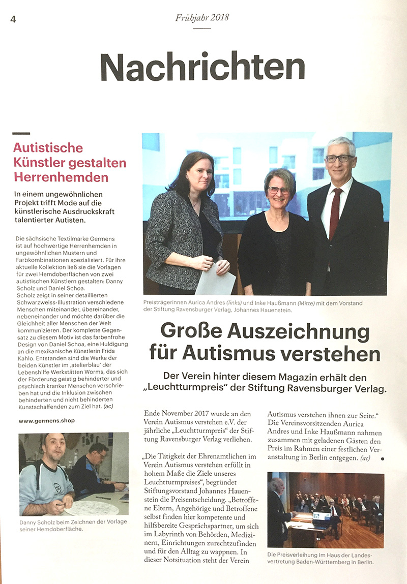 Magazin "Autismus verstehen" berichtet über GERMENS - 01-2018