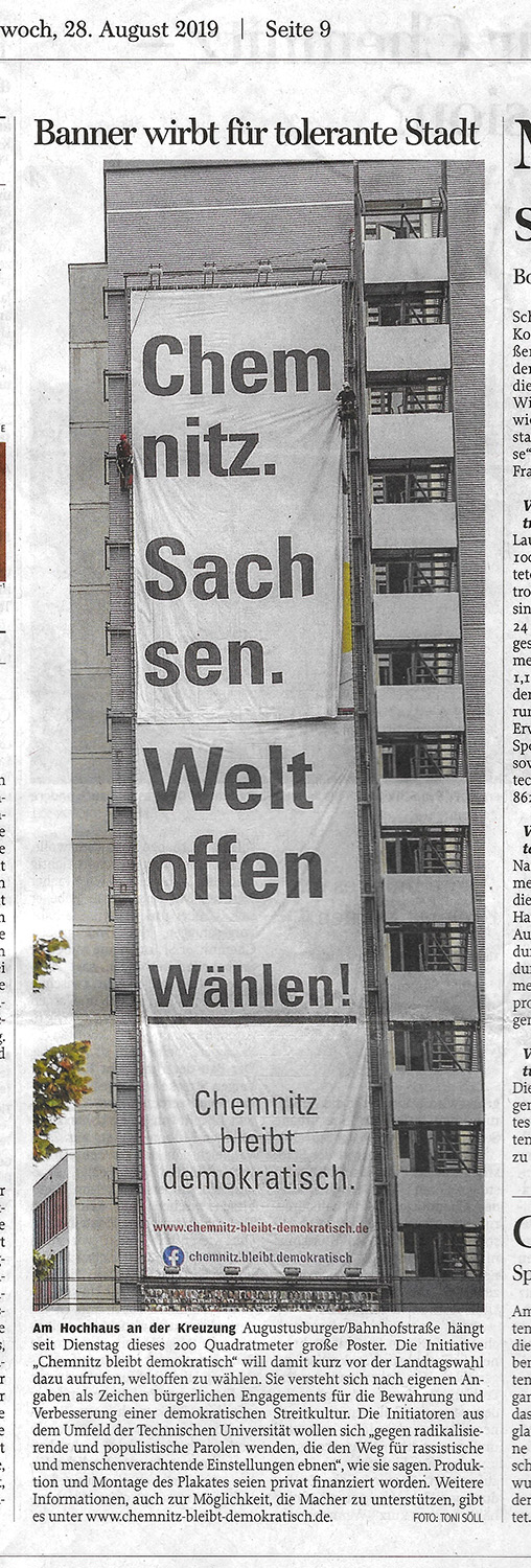 Freie Presse berichtet über politisches Megaplakat - 28.8.2019