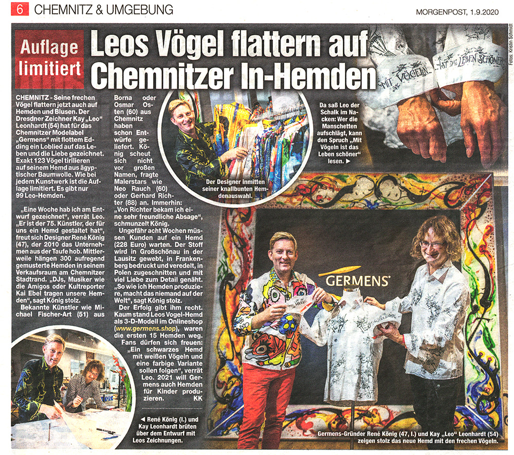 Morgenpost Chemnitz, 1. September 2020, Leos Vögel flattern auf Chemnitzer In-Hemden