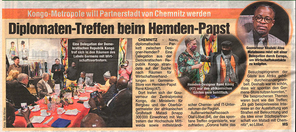 Morgenpost Chemnitz, 4. November 2020,  Diplomaten-Treffen beim Hemden-Papst