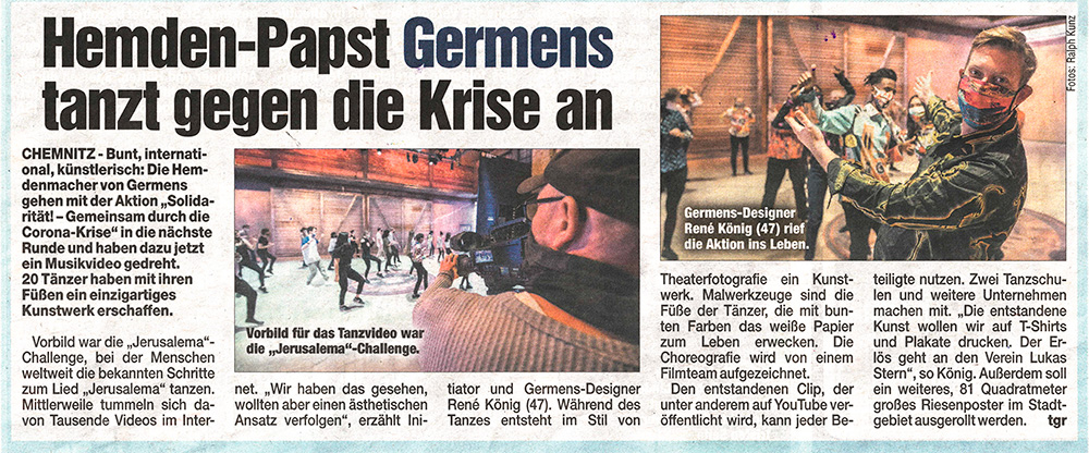 Morgenpost Chemnitz, 30. Januar 2021, Hemden-Papst GERMENS tanzt gegen die Krise an