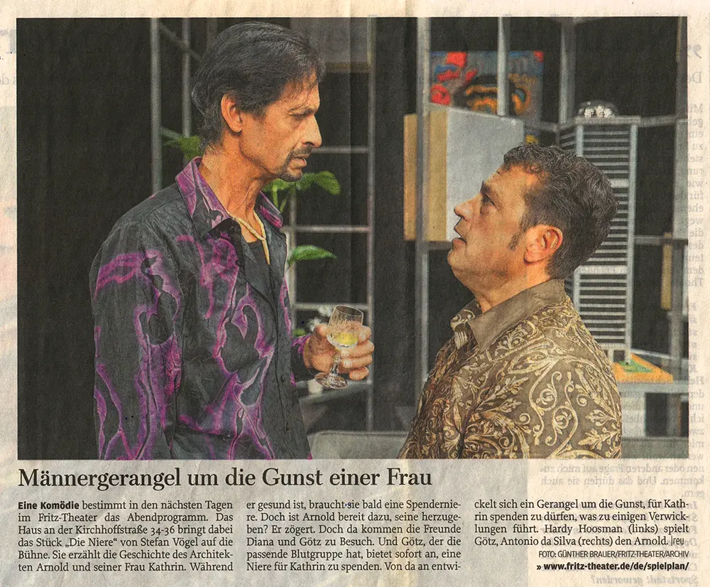 Freie Presse, 8. April 2022, GERMENS Hemden auf der Bühne im Fritz Theater Chemnitz