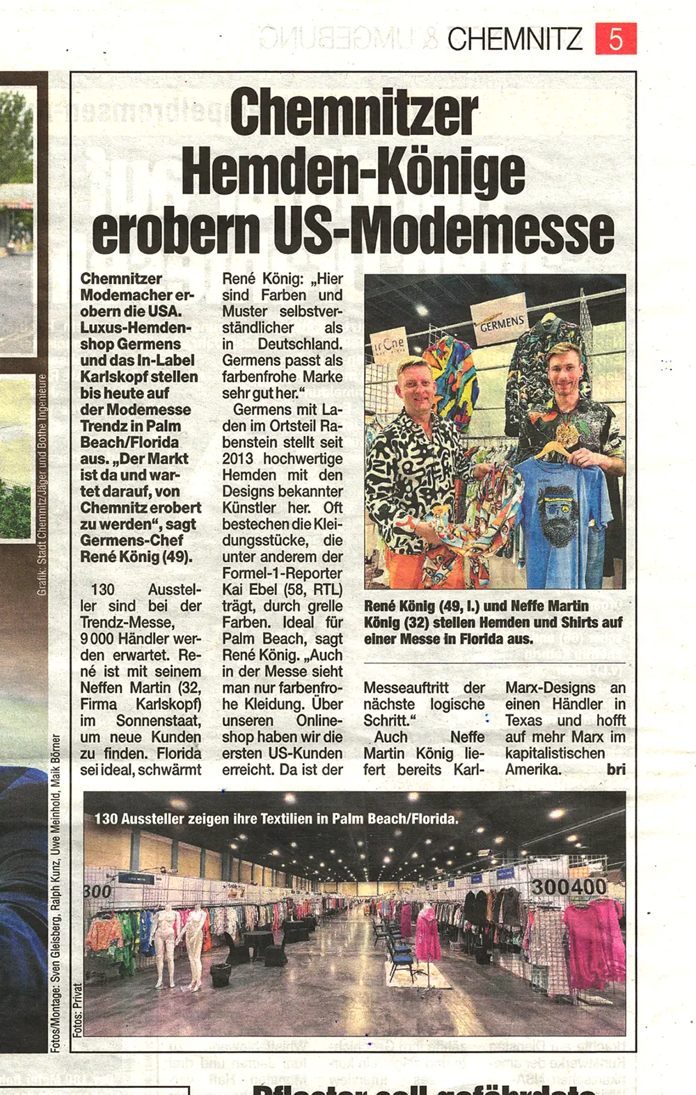 Morgenpost Chemnitz, 27. April 2023 - Chemnitzer Hemden-Könige erobern US-Modemesse