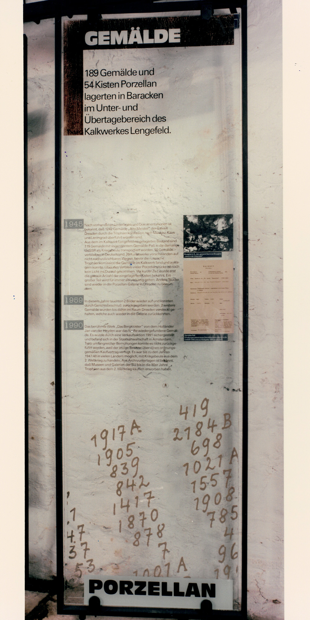 Schautafel in der Ausstellung zur Gemäldeeinlagerung der Nazis im Zweiten Weltkrieg im Museum Kalkwerk Lengefeld im Erzgebirge
