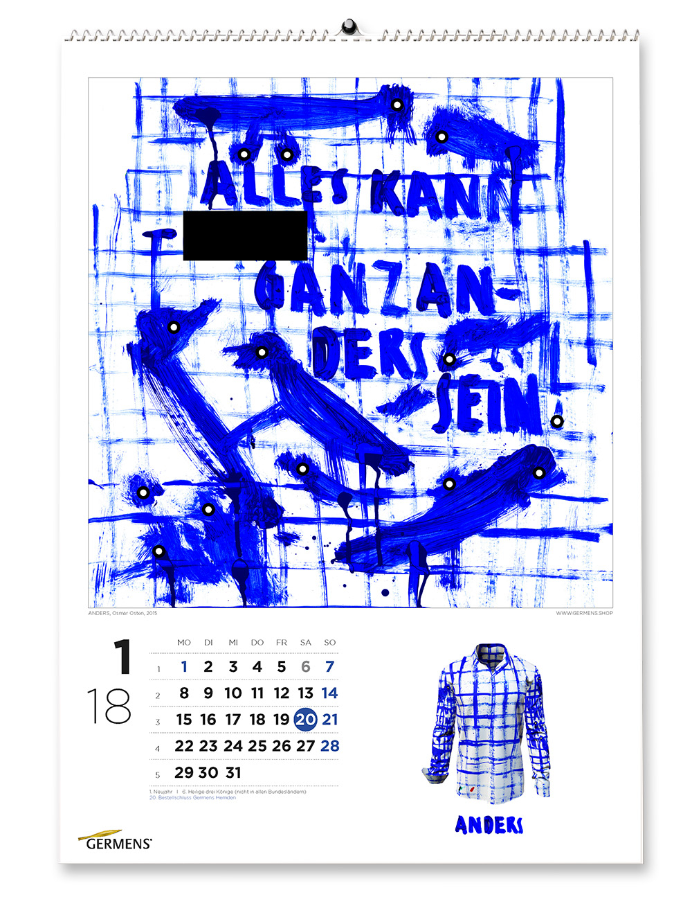 Calendario artístico de GERMENS - Enero de 2018 - Camiseta de manga larga ANDERS