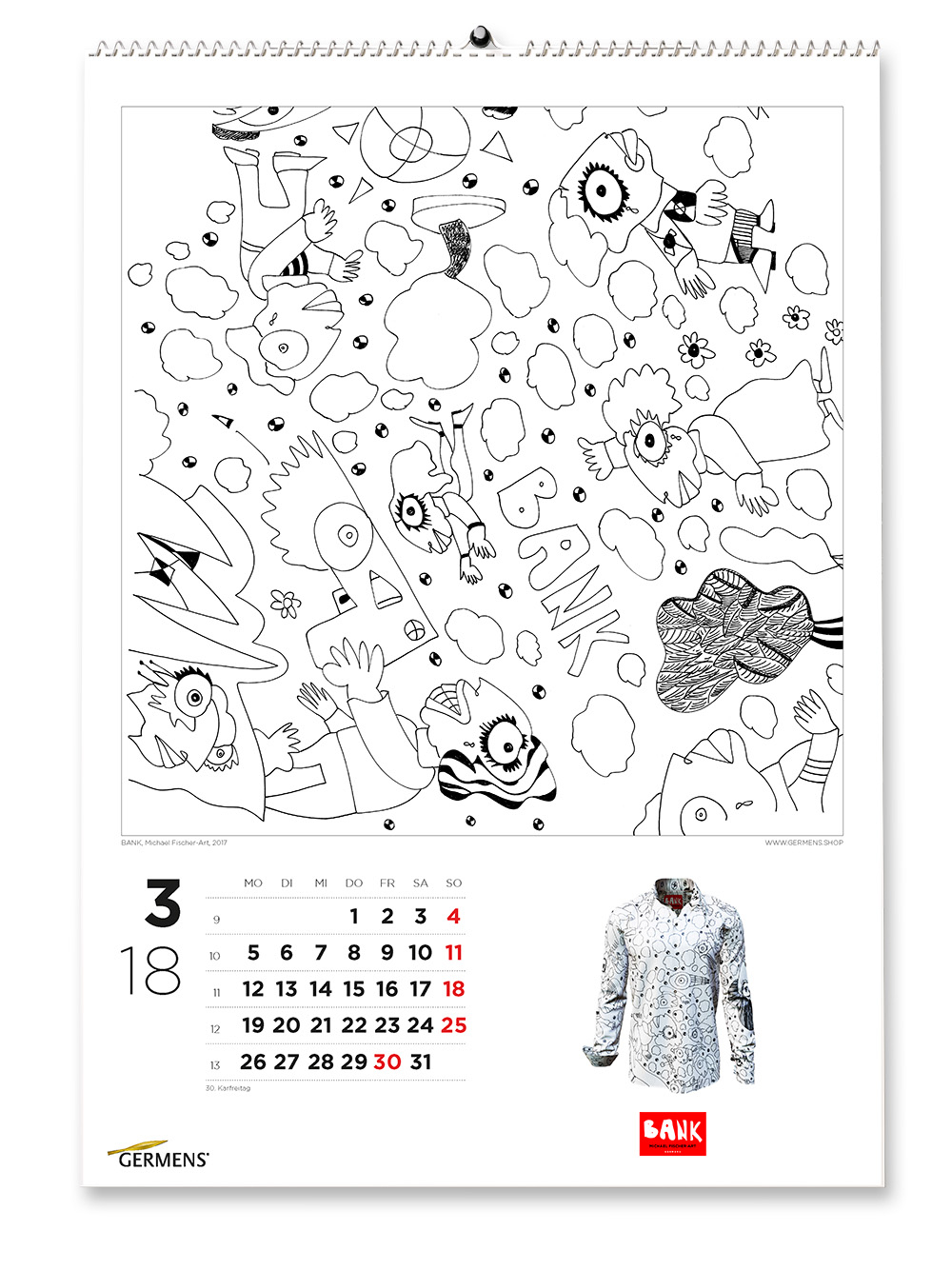 Calendario artístico de GERMENS - Marzo de 2018 - Camiseta de manga larga BANK