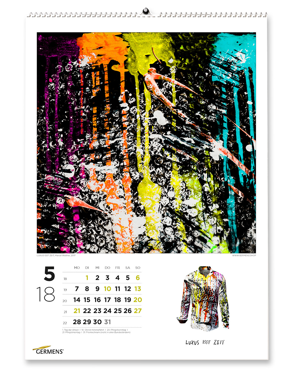 Calendario artístico de GERMENS - Mayo de 2018 - Camiseta de manga larga «LUXUS ISST ZEIT»