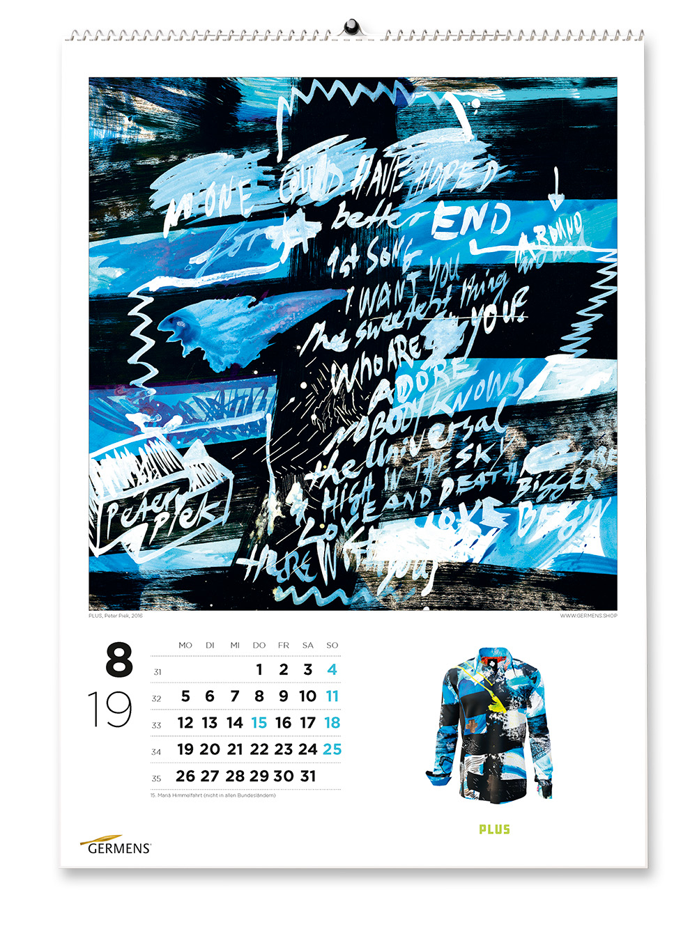 Calendario artístico de GERMENS - Agosto de 2019 - Camiseta de manga larga PLUS