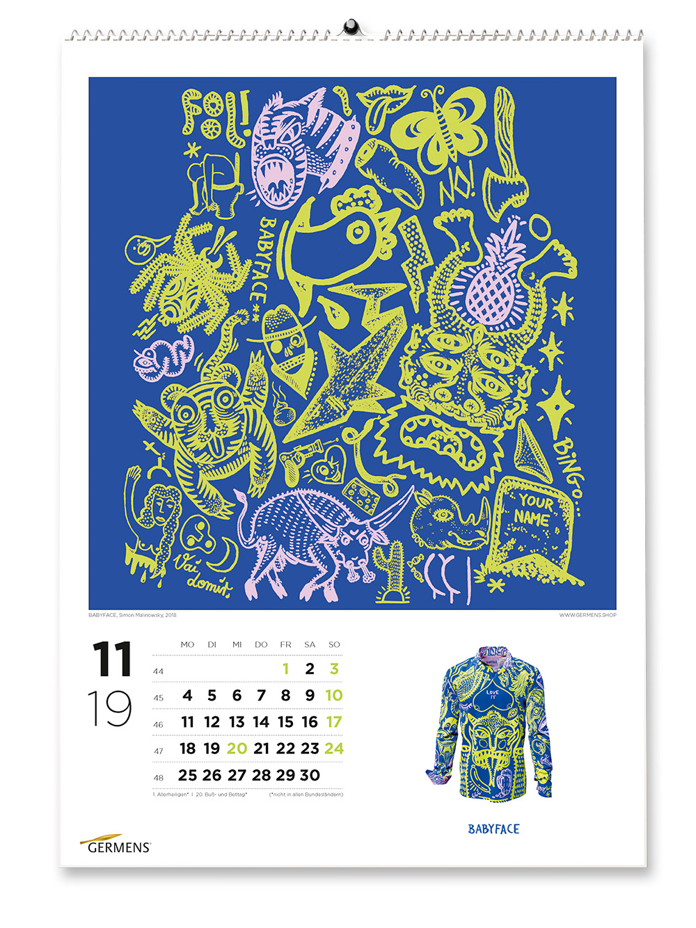Calendario artístico de GERMENS - Noviembre de 2019 - Camiseta de manga larga BABYFACE