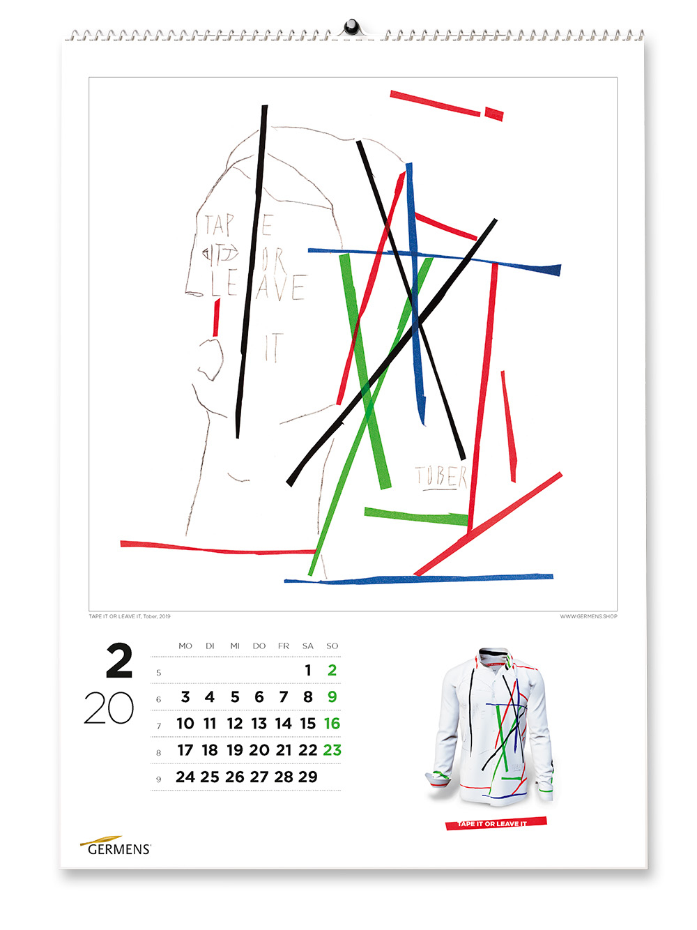 Calendario artístico de GERMENS - Febrero de 2020 - Camiseta de manga larga TAPE IT OR LEAVE IT
