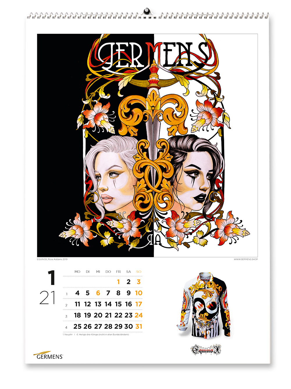 Calendario artístico de GERMENS - Enero de 2021 - Camiseta de manga larga EQUINOX
