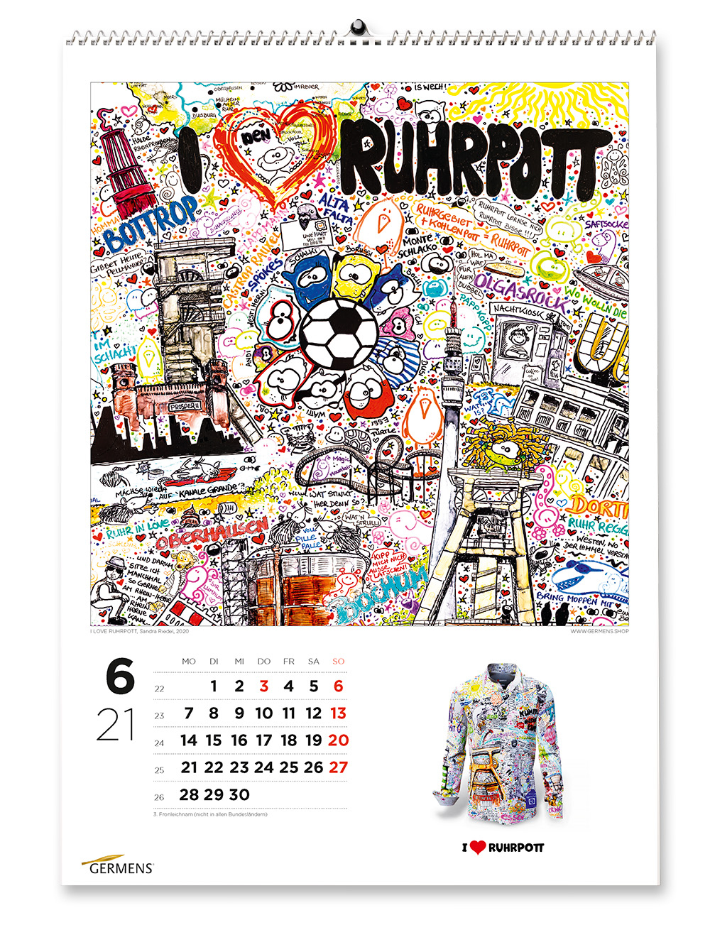 Calendario artístico de GERMENS - Junio de 2021 - Camiseta de manga larga «I LOVE RUHRPOTT»